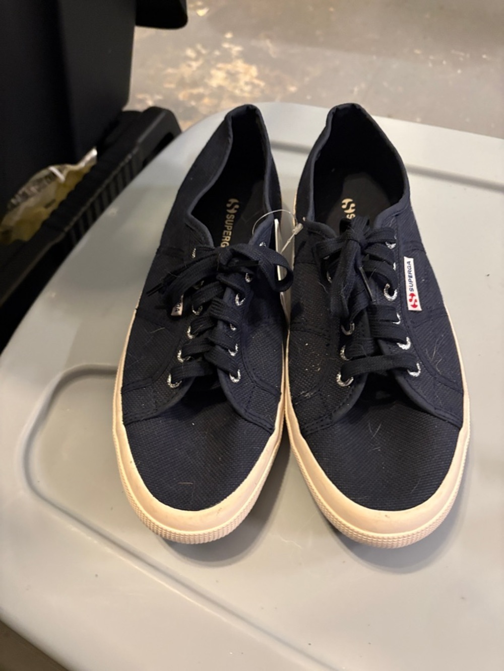 Superga Men's Dark Navy Canvas Lace-Up Sneakers with Cream Sole